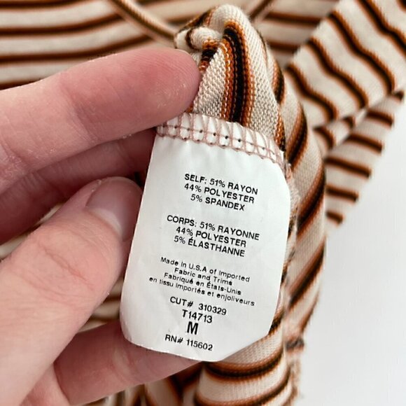 LUSH White Orange Black Striped V-Neck Sleeveless Tie Front Boho Knit Tank Top M - Picture 7 of 10